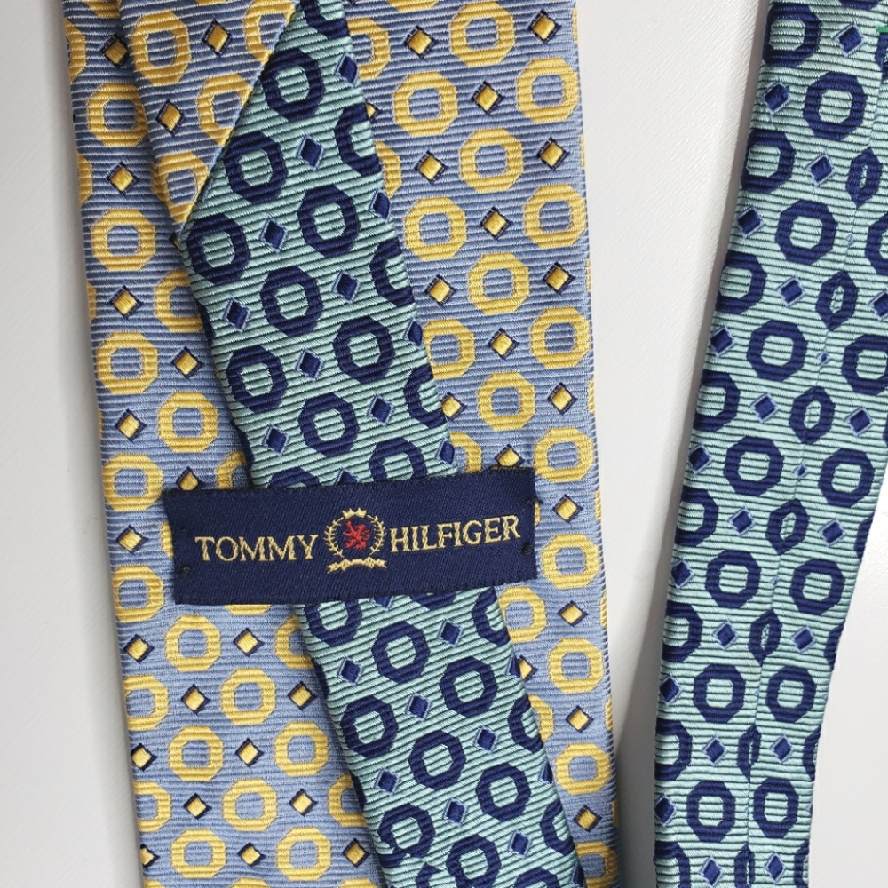 Thommy Hilfiger Geometric Mixed Media Pattern Preppy Hand Colorful Handmade Silk